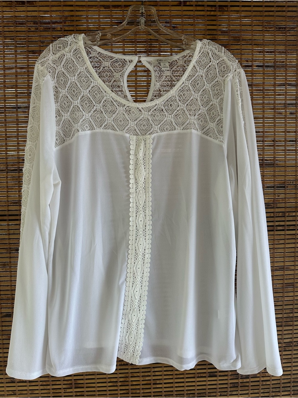 Cato Women’s Elegant White Lace Yoke Long-Bell Sleeve Dress  Blouse